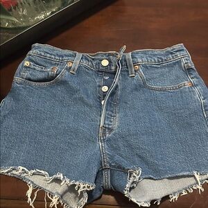 Levi's Blue Frayed Jean Shorts
